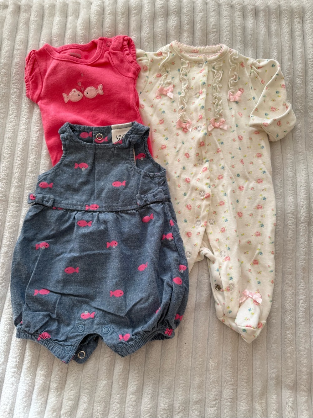 Newborn Outfit Bundle - Floral Footed Onesie with Pink Trim and Two Piece